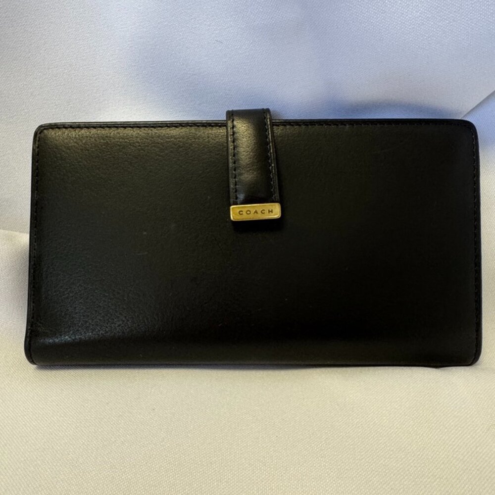NOS Vintage Coach Lexington Wallet/Checkbook Black Leather Brass